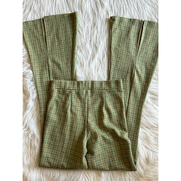 Urban Outfitters Size Small Green Plaid Flare Open Slit Leg Trousers NWOT - Picture 9 of 10